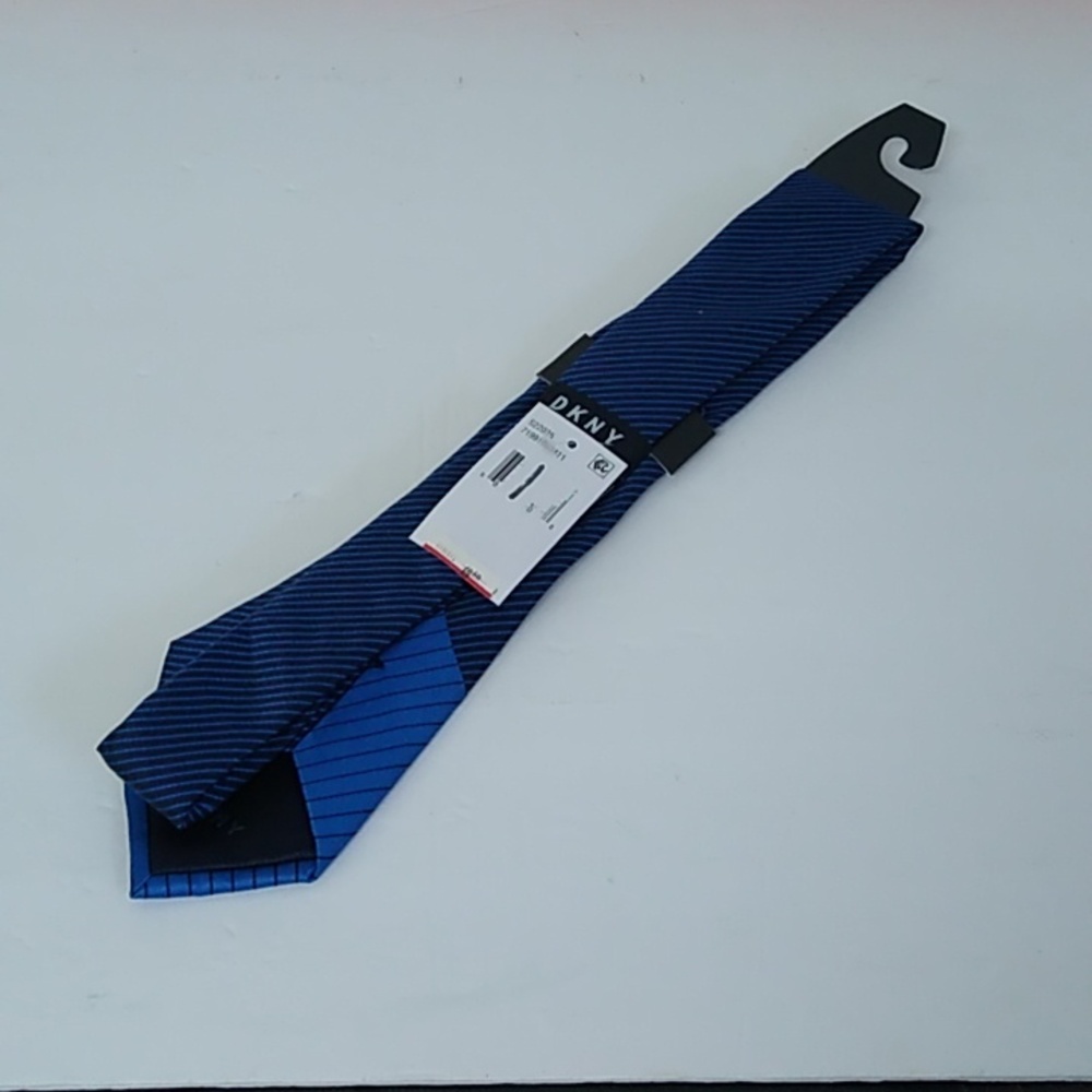 DKNY striped black and  bright blue tie - Picture 4 of 5